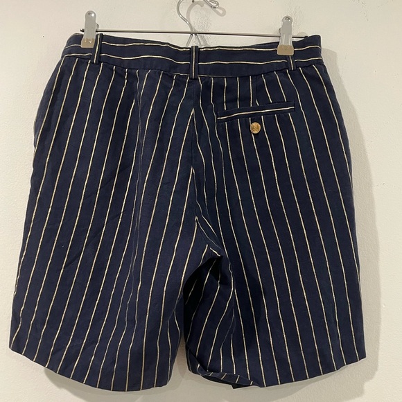 Ralph Lauren Shorts Blue Gold stripedVertical short New Size 6 Linen VINTAGE - Picture 2 of 7